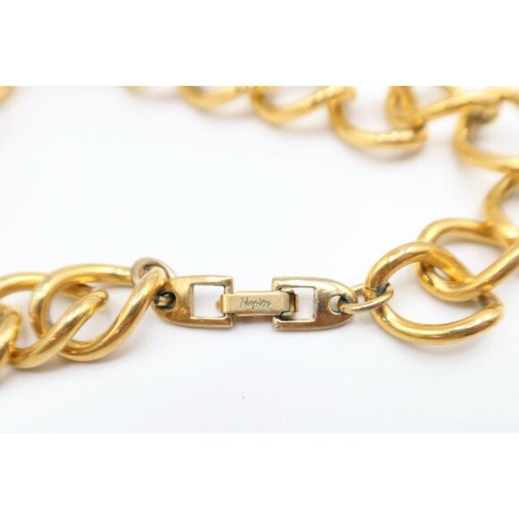 NAPIER Vintage Red Enamel Gold Tone Chain Pendant Necklace Chunky Swirl Knot 23" - Picture 7 of 12